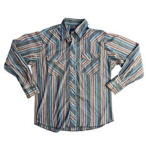 Vintage Wrangler Western Pearl Snap Striped Shirt Long Sleeve Lightweight Size L